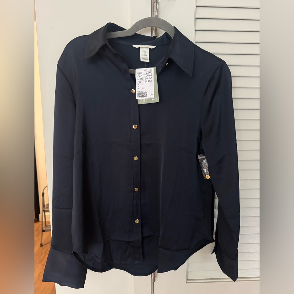 H&M Midnight Blue Shirt with Gold Buttons